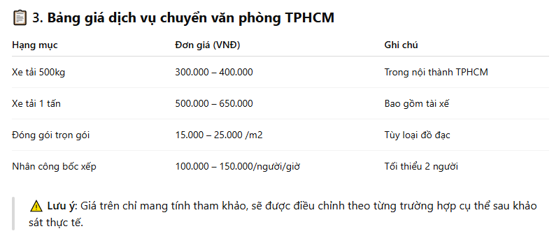 bảng giá dịch vụ chuyển văn phòng giá rẻ TPHCM tại - Ku casino -